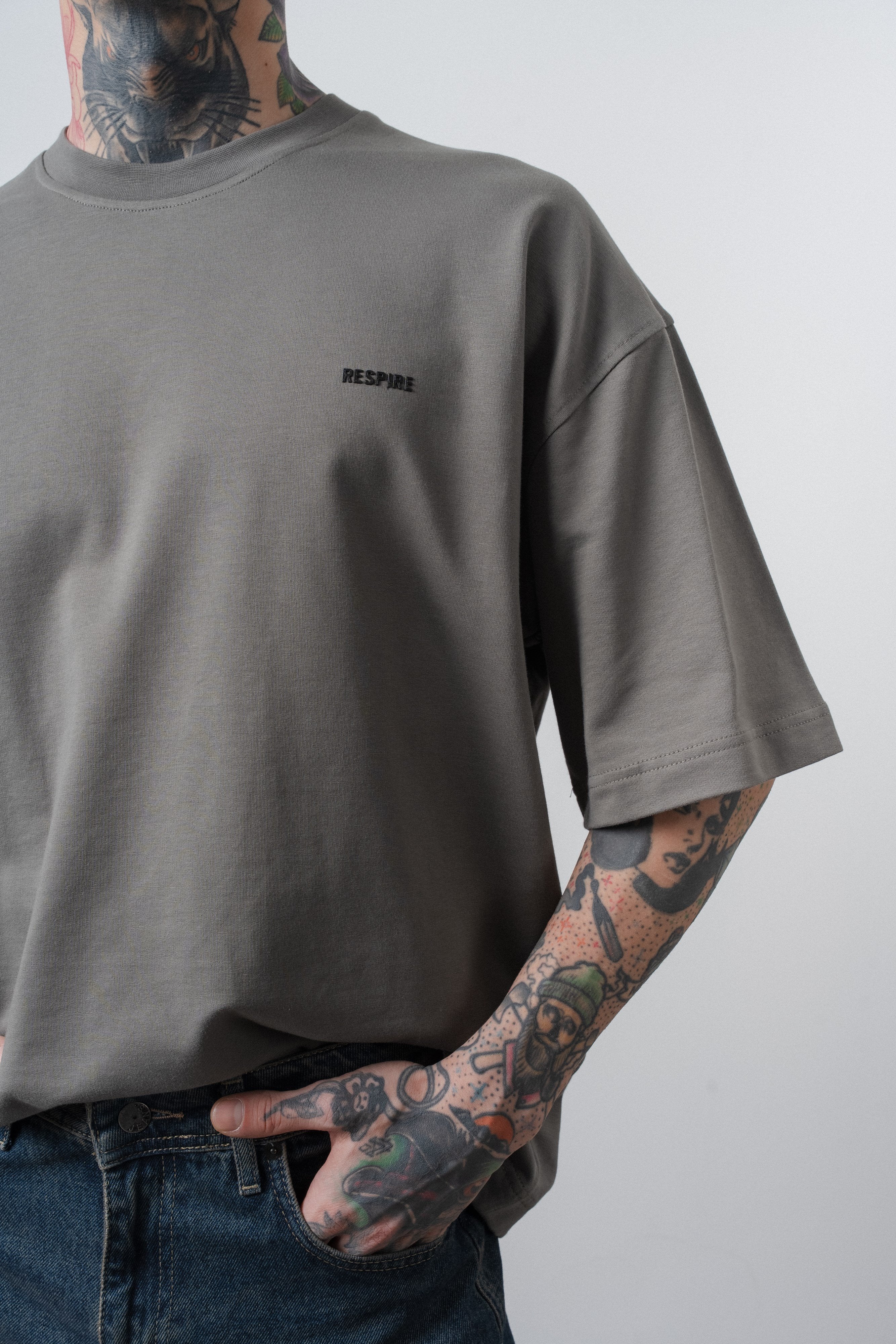 Respire Injection Printed Oversized T-Shirt Khaki