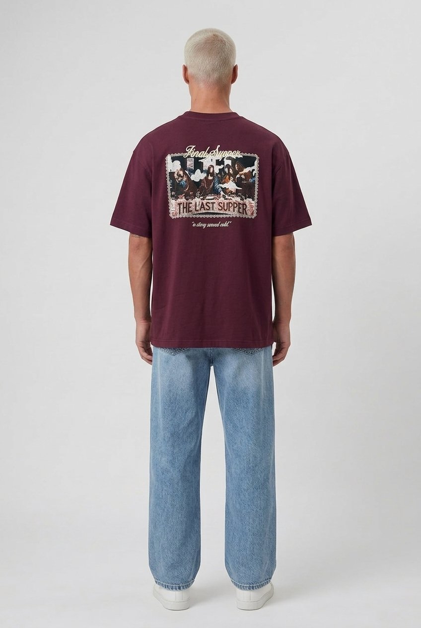 Final Supper Oversized T-Shirt Burgundy